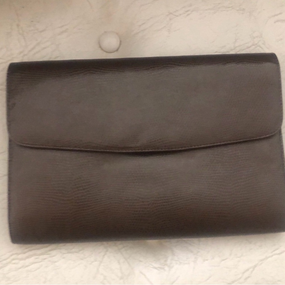 Rodo chocolate brown and Gold leather lizard stamped Clutch with shoulder strap